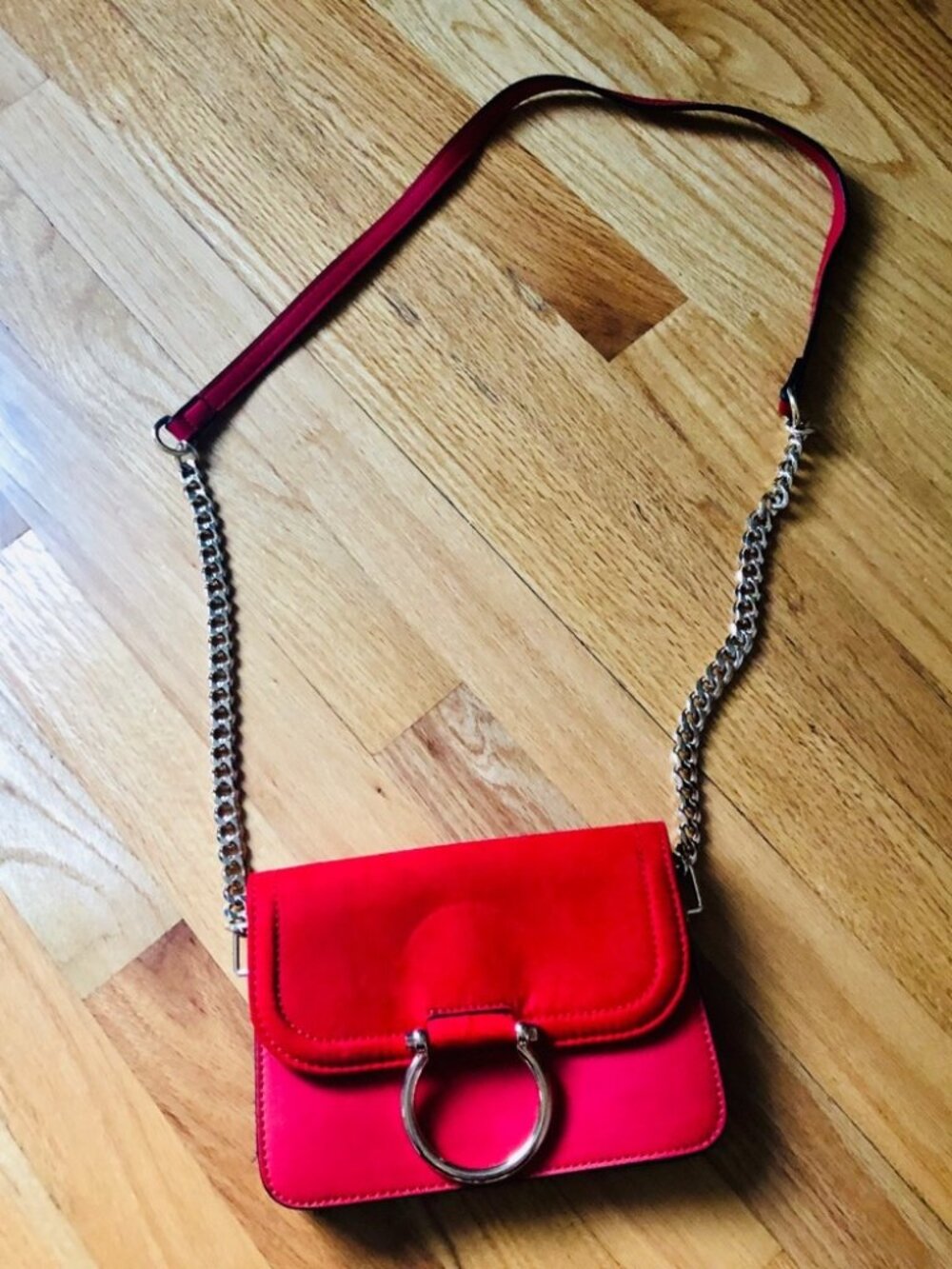 Topshop red crossbody bag with chain detail